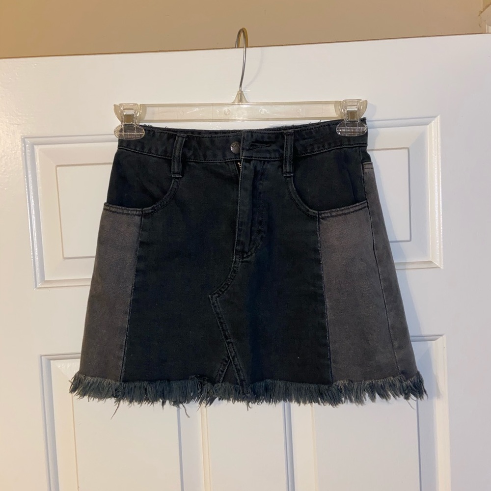Free People Black/Grey Denim Skirt